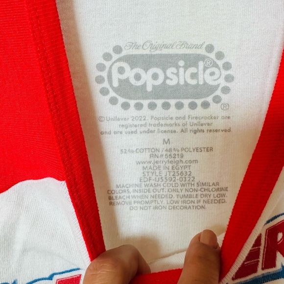 Red and White Short Sleeve Tee with Crew Neck - Picture 5 of 5